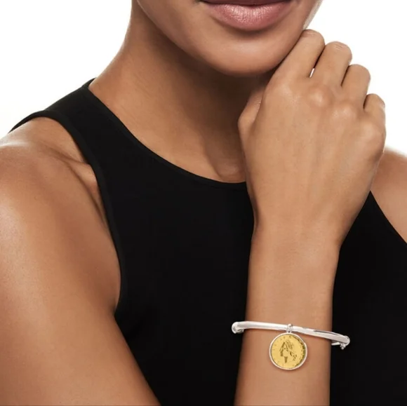 Italian Genuine Lira Coin Charm Bangle Bracelet in Sterling Silver/ Beautiful 😍 - Picture 2 of 4